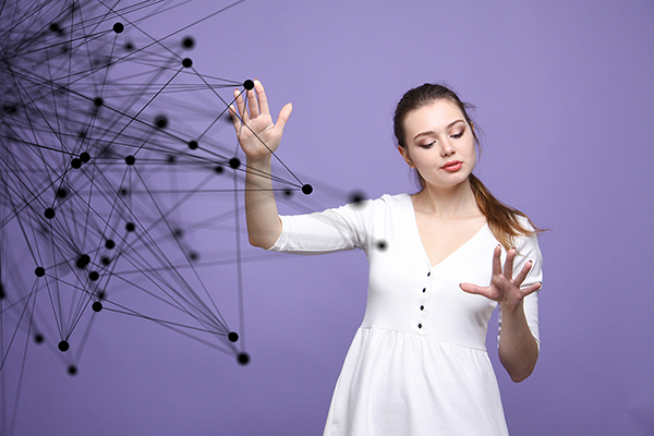 bad network stock photos: woman uses her mind