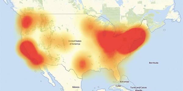 Dyn DNS outage map / October 21, 2016