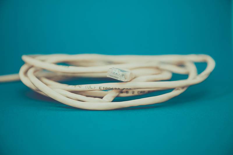A coiled RJ45 cable