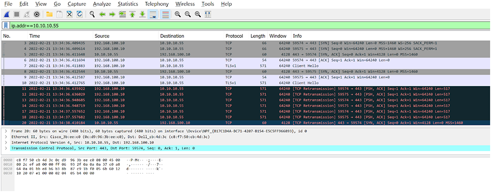 screenshot - asymmetric routing issues