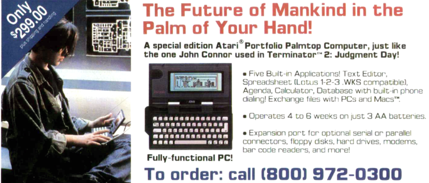 A digital scan of an Atari Portfolio advertisement from 1991