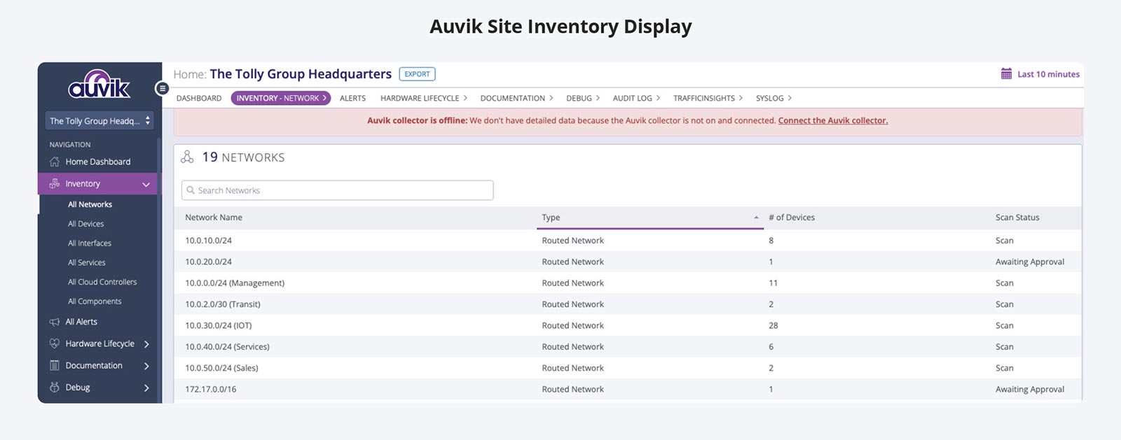 Auvik Site Inventory Display