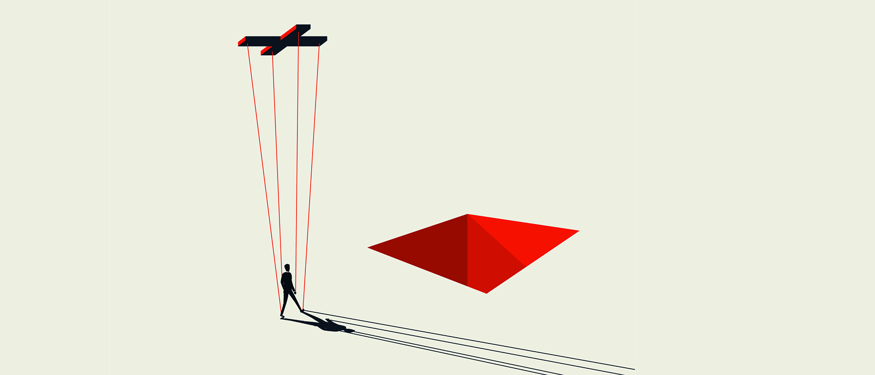 A vector image of the same marionette being led by strings towards a hole in the ground