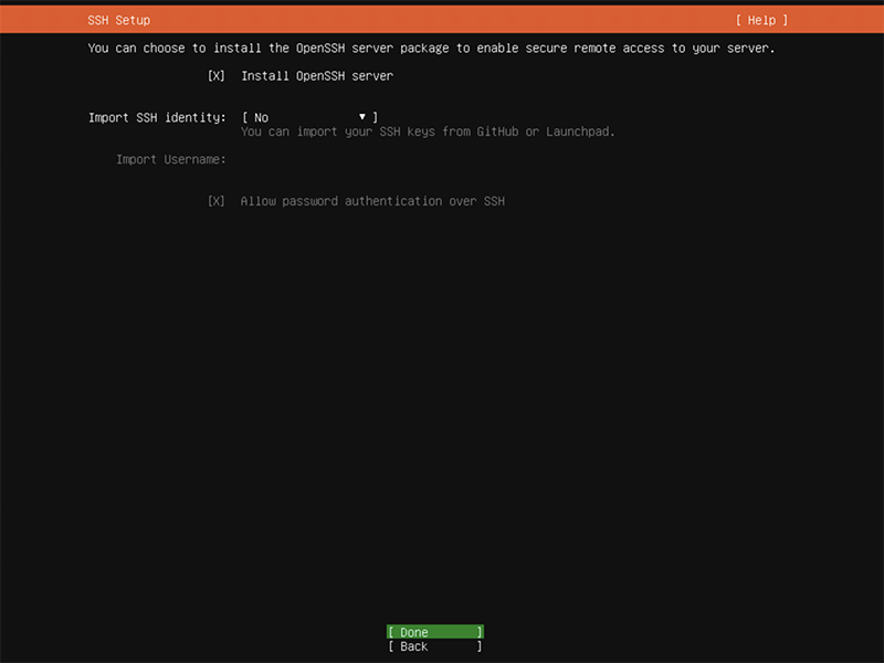 screenshot - SSH setup