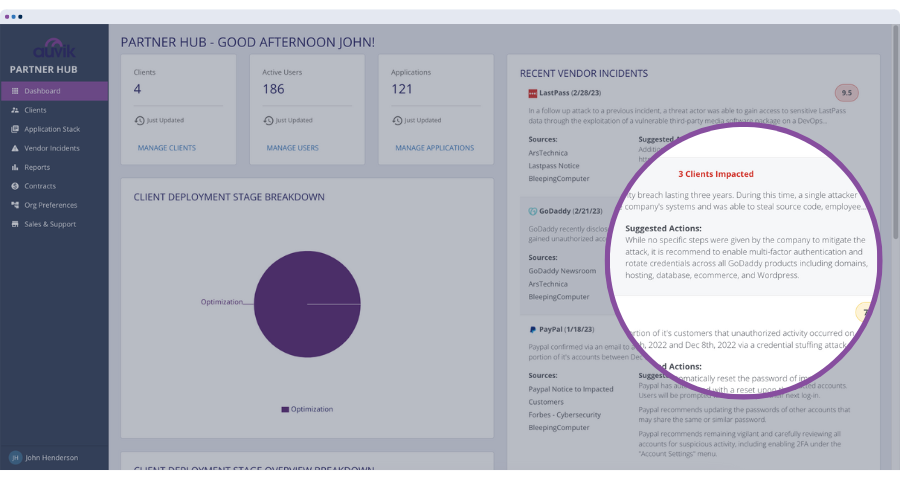 vendor incidents and suggested actions dashboard